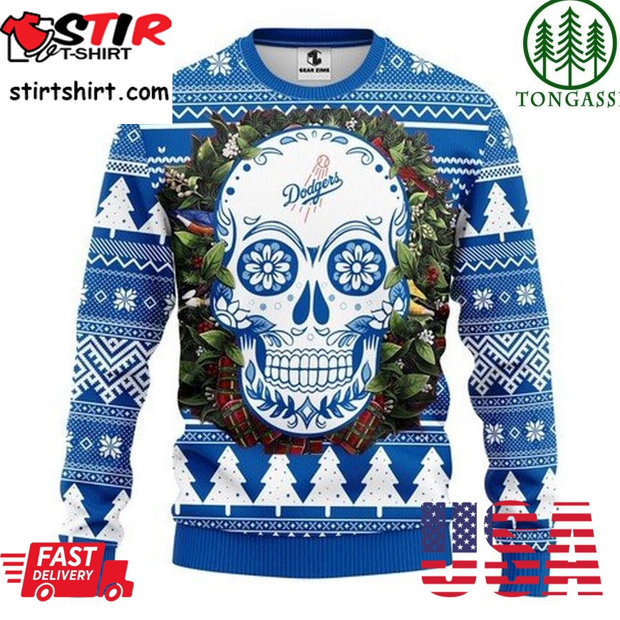 Mlb Los Angeles Dodgers Skull Flower Christmas Ugly Sweater