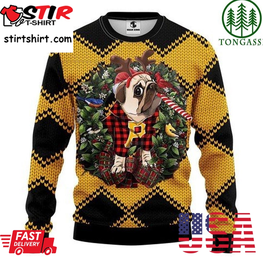Mlb Pittsburgh Pirates Pug Dog And Candy Cane Christmas Ugly Sweater