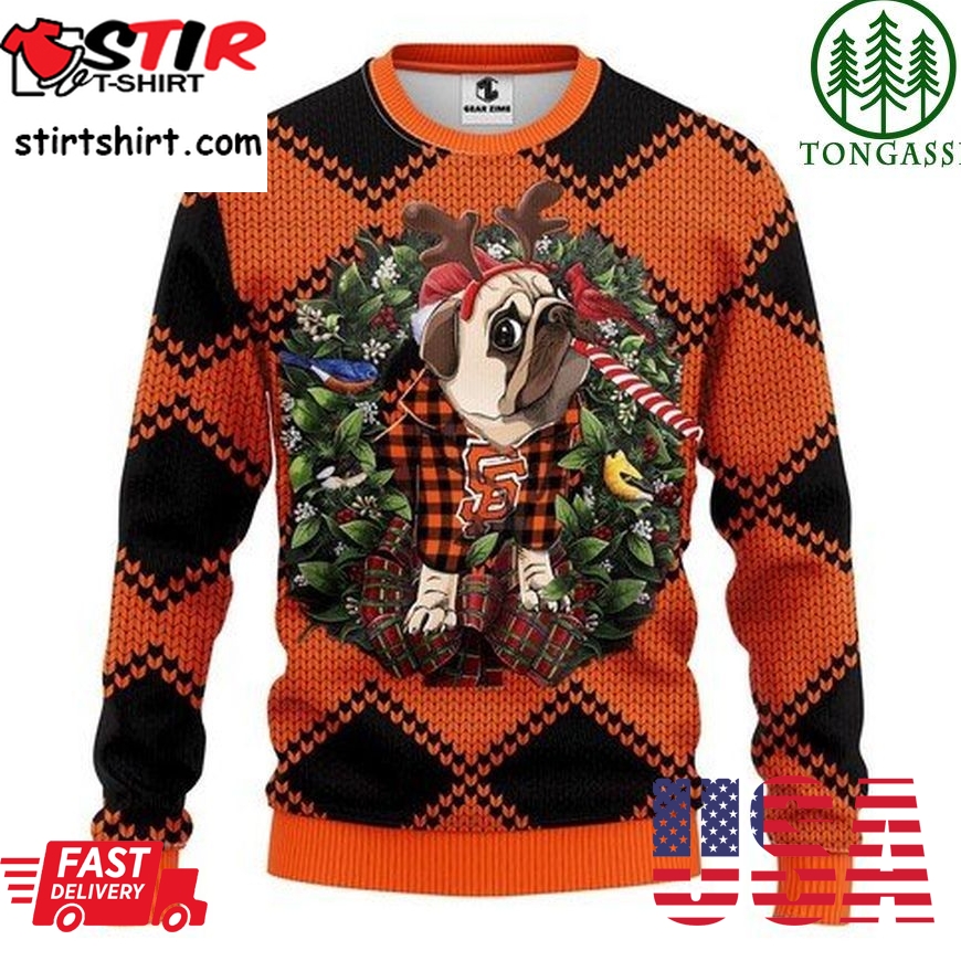 Mlb San Francisco Giants Pug Dog And Candy Cane Christmas Ugly Sweater