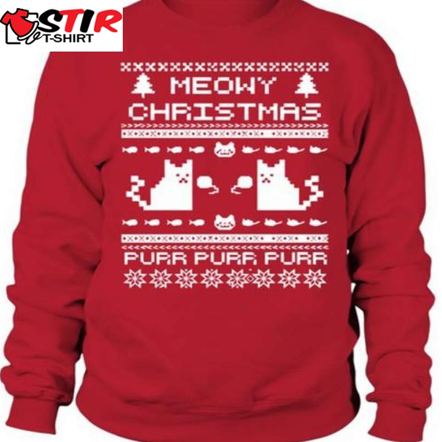 Moewy Christmas Purr Sweatshirt, Unisex Sweater, Gifts For Christmas, Gifts For Cat Lover, Best Friend Gift,Christmas Gift, Ugly Sweater, Christmas Ugly Sweater