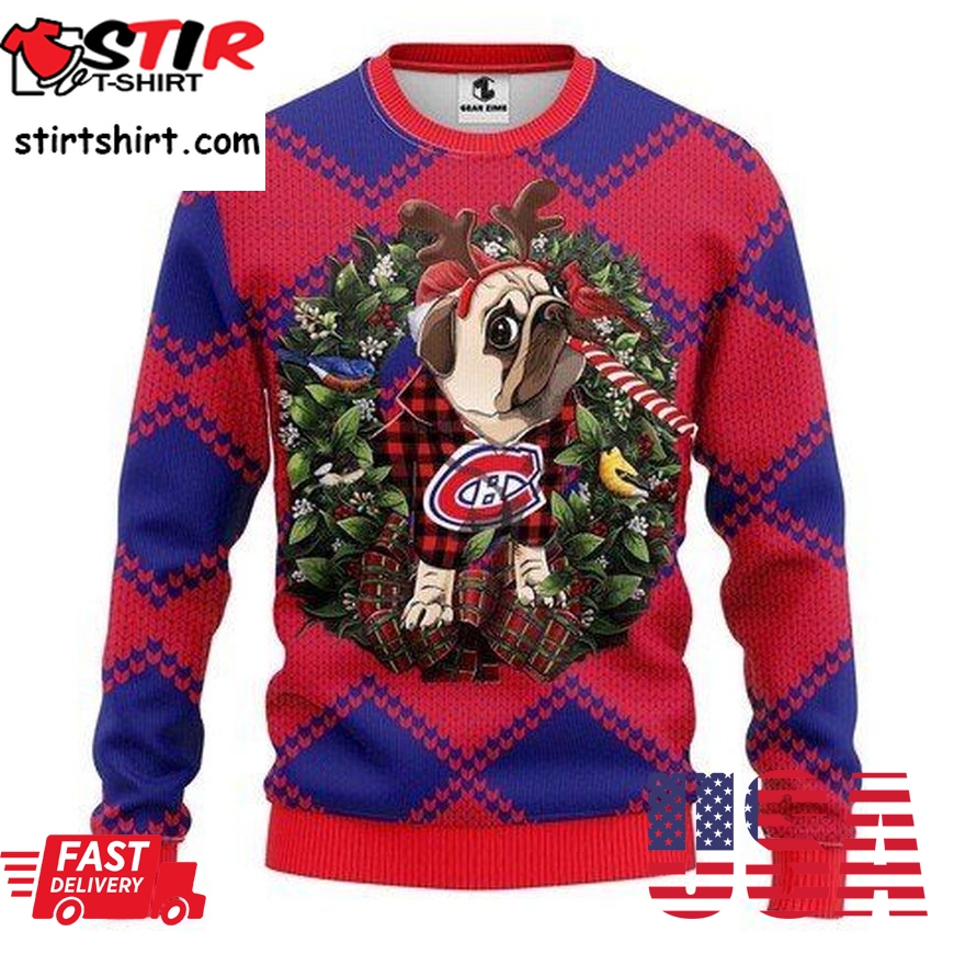 Montreal Canadiens Pug Dog Ugly Christmas Sweater, All Over Print Sweatshirt