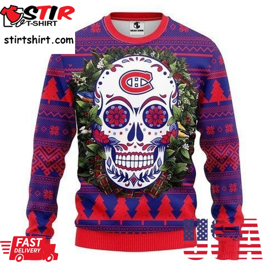 Montreal Canadiens Skull Flower For Unisex Ugly Christmas Sweater All