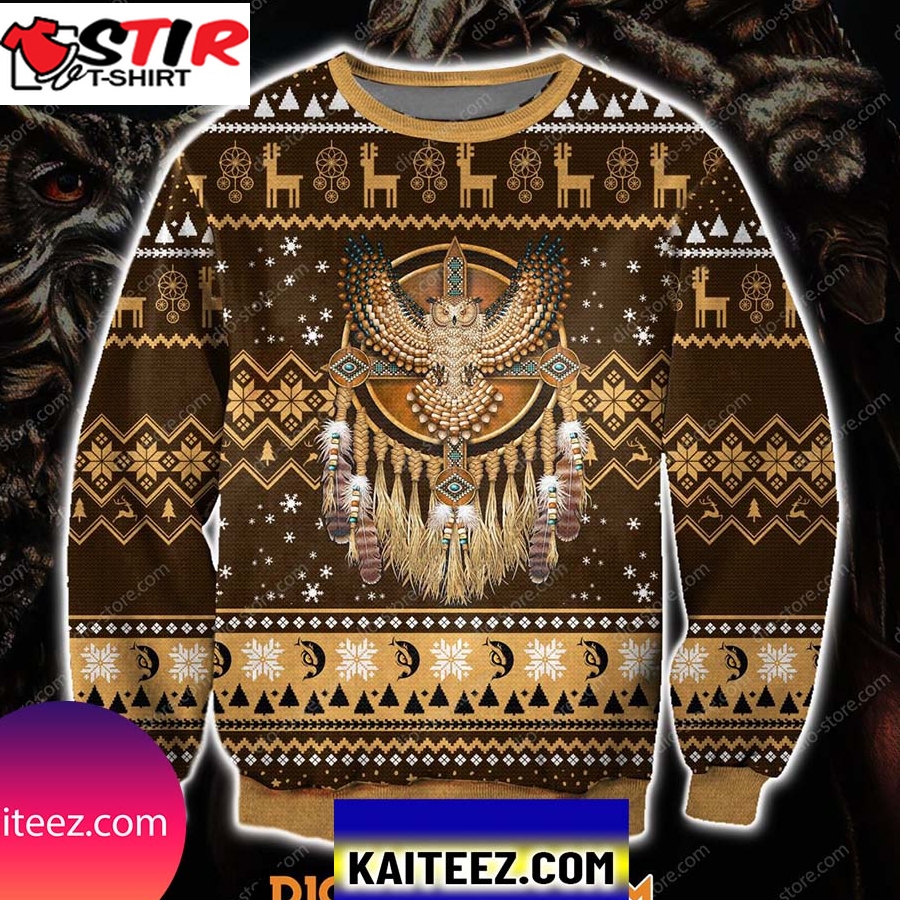 Native American Owl 3D Print Knitting Pattern Christmas Ugly Sweater