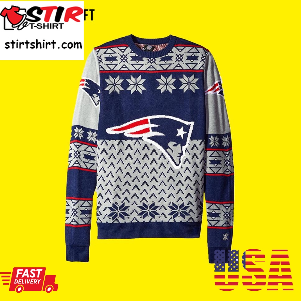 Navy And Grey New England Patriots Ugly Christmas Sweater