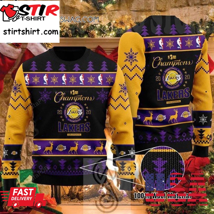 Nba Champions Los Angeles Lakers Knitting Pattern Ugly Christmas Sweater
