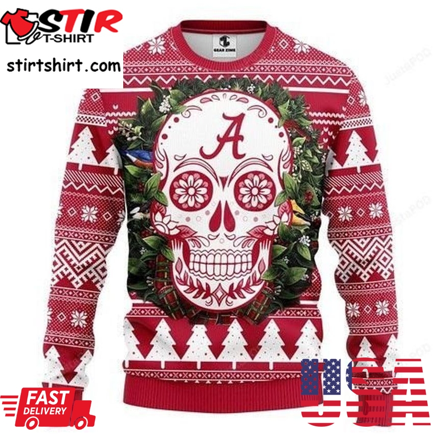 Ncaa Alabama Crimson Tide Skull Flower Ugly Christmas Sweater All