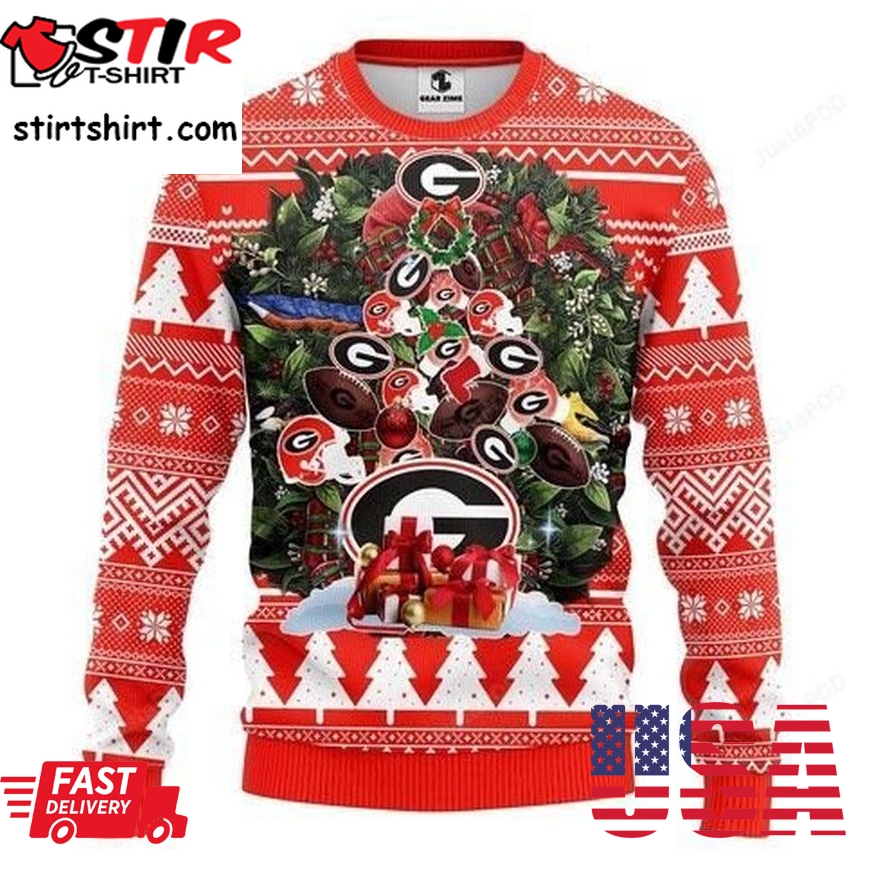 Ncaa Georgia Bulldogs Tree Christmas Ugly Christmas Sweater All Over