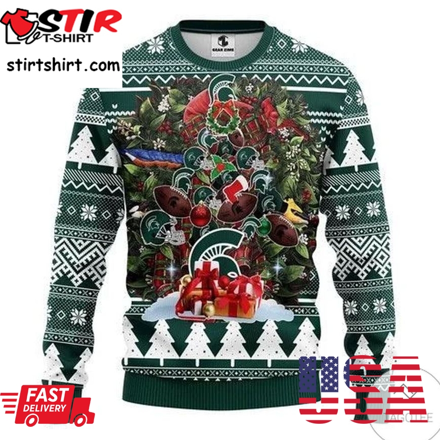 Ncaa Michigan State Spartans Tree Christmas Ugly Sweater