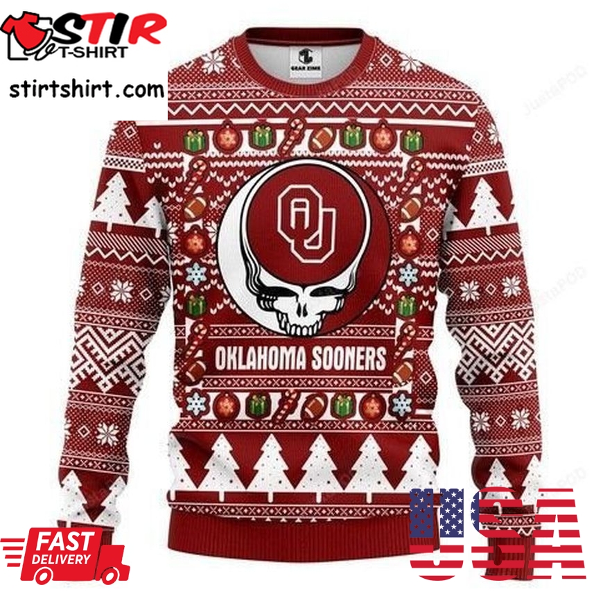 Ncaa Oklahoma Sooners Grateful Dead Ugly Christmas Sweater All Over