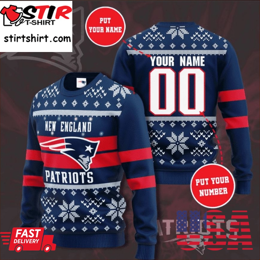 New England Patriots Custom Personalized 3D Printed Ugly Christmas Sweater