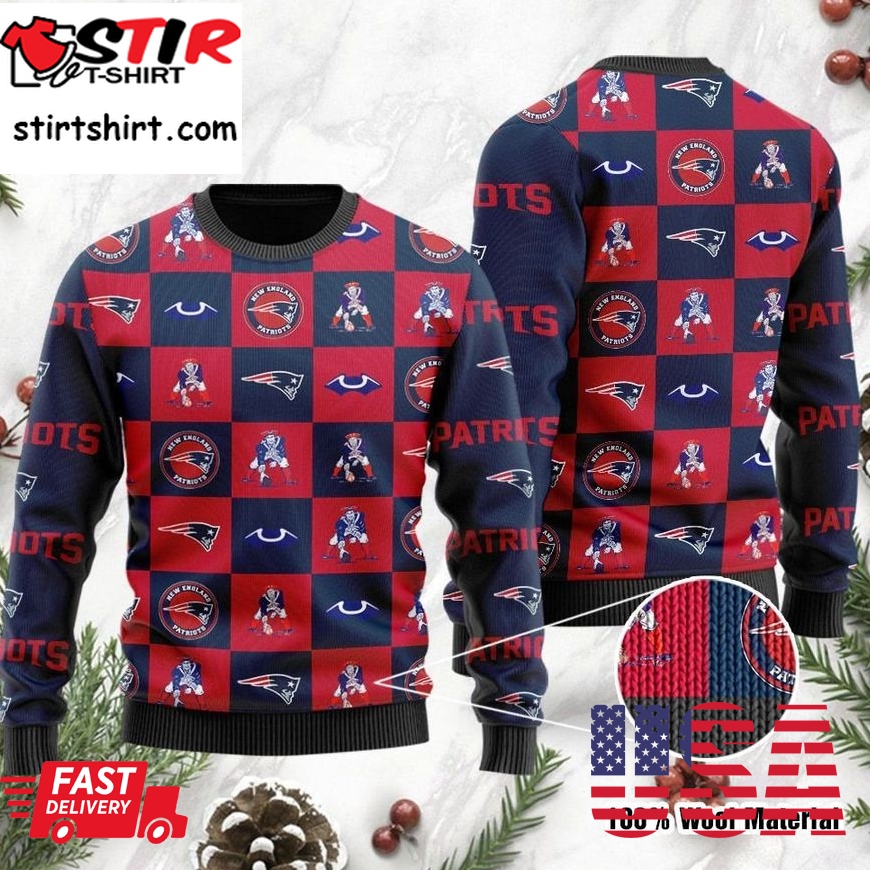 New England Patriots Logo Checkered Flannel Ugly Christmas Sweater Ugly
