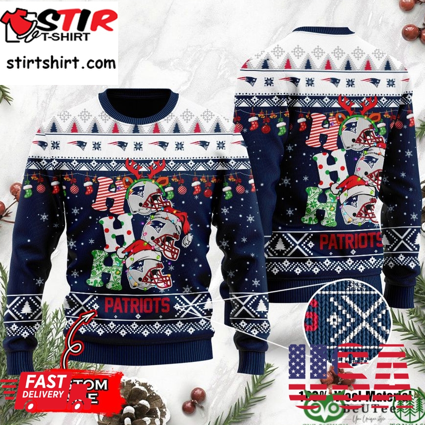 New England Patriots Nfl Christmas Hohoho Ugly Sweater Custom Name