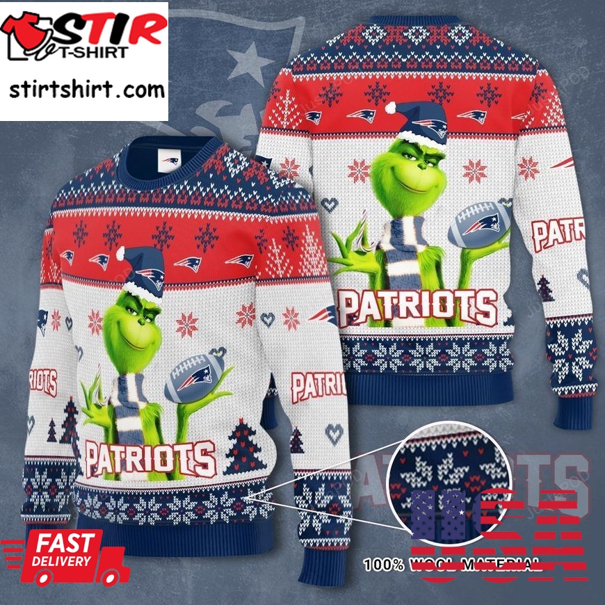 New England Patriots The Grinch Ugly Christmas Sweater, All Over Print Sweatshirt, Ugly Sweater, Christmas Sweaters, Hoodie, Sweater