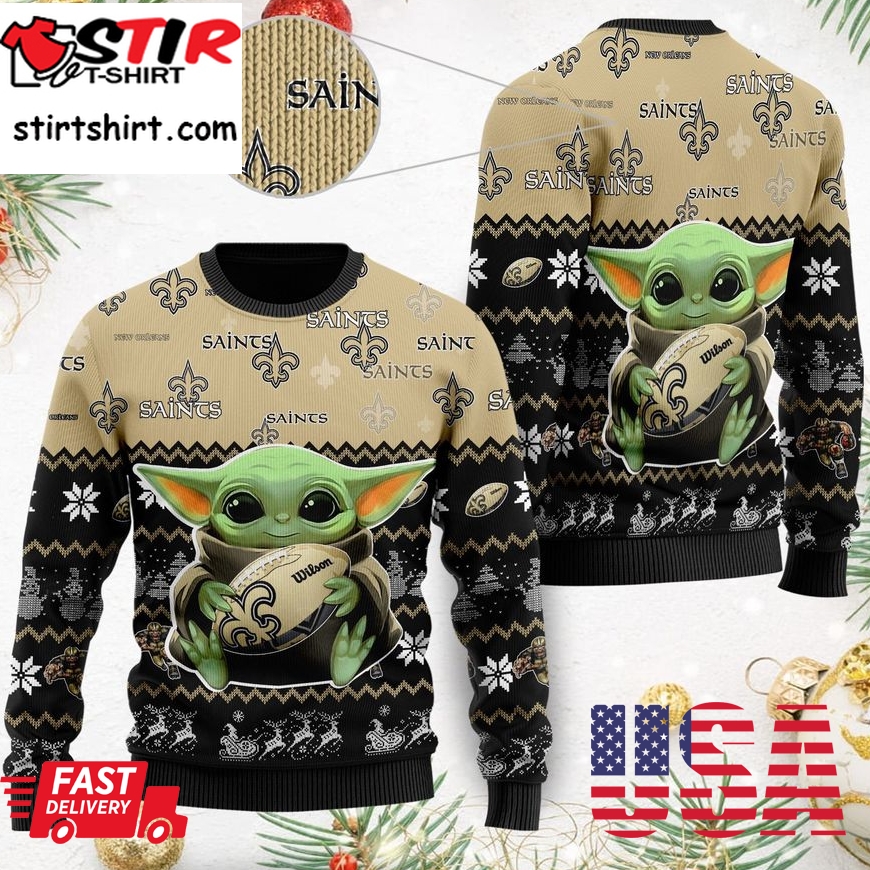 New Orleans Saints Baby Yoda Shirt For American Football Fans Ugly Christmas Sweater, Ugly Sweater, Christmas Sweaters, Hoodie, Sweatshirt, Sweater