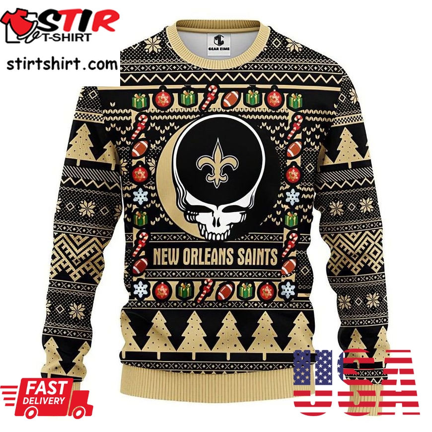 New Orleans Saints Grateful Dead Ugly Christmas Sweater, Ugly Sweater, Christmas Sweaters, Hoodie, Sweater