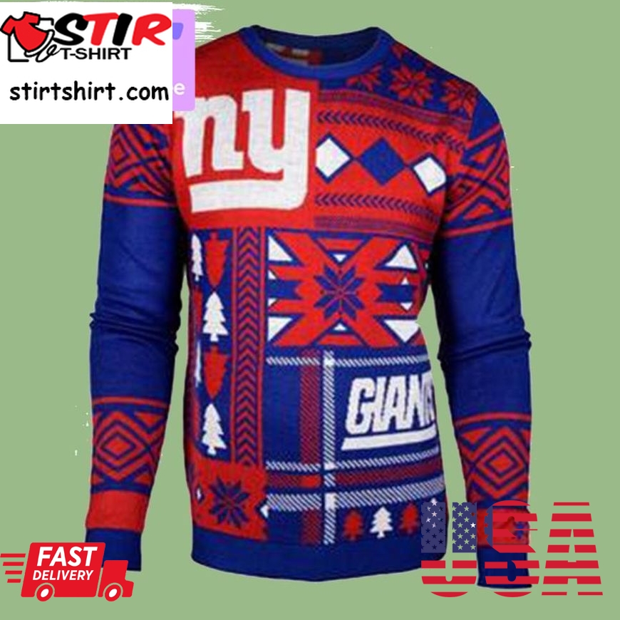 New York Giants 3D Ugly Christmas Sweatshirt Nfl Nyc Patches Football Crew Neck Xmas