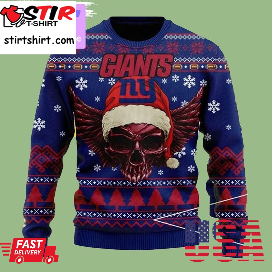 New York Giants 3D Ugly Christmas Sweatshirt Skull Xmas