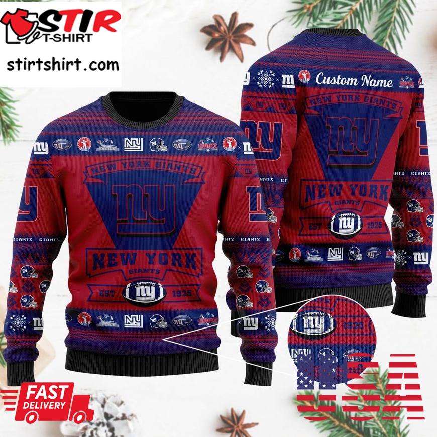 New York Giants Football Team Logo Custom Name Personalized Ugly Christmas Sweater, Ugly Sweater, Christmas Sweaters, Hoodie, Sweatshirt, Sweater
