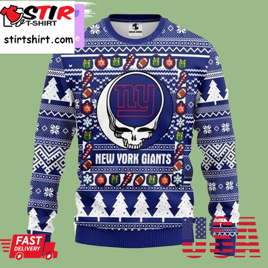 New York Giants Grateful Dead New York Giants 3D Ugly Christmas Sweatshirt Xmas