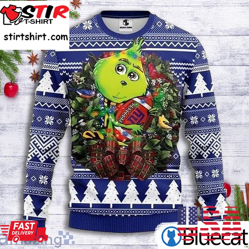 New York Giants Grinch Hug Ny Ball Knitting Pattern Ugly Christmas Sweater