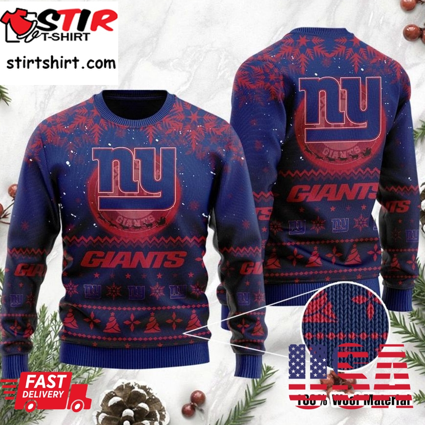 New York Giants Santa Claus In The Moon Ugly Christmas
