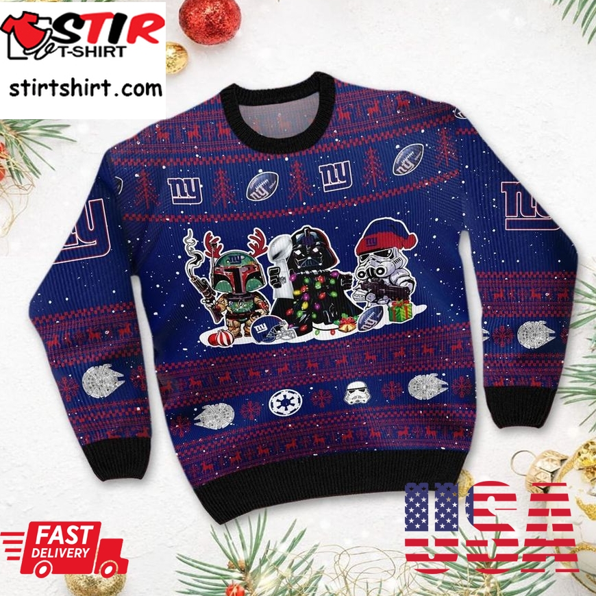 New York Giants Star Wars Ugly Christmas Sweater Darth Vader Boba Fett Stormtrooper