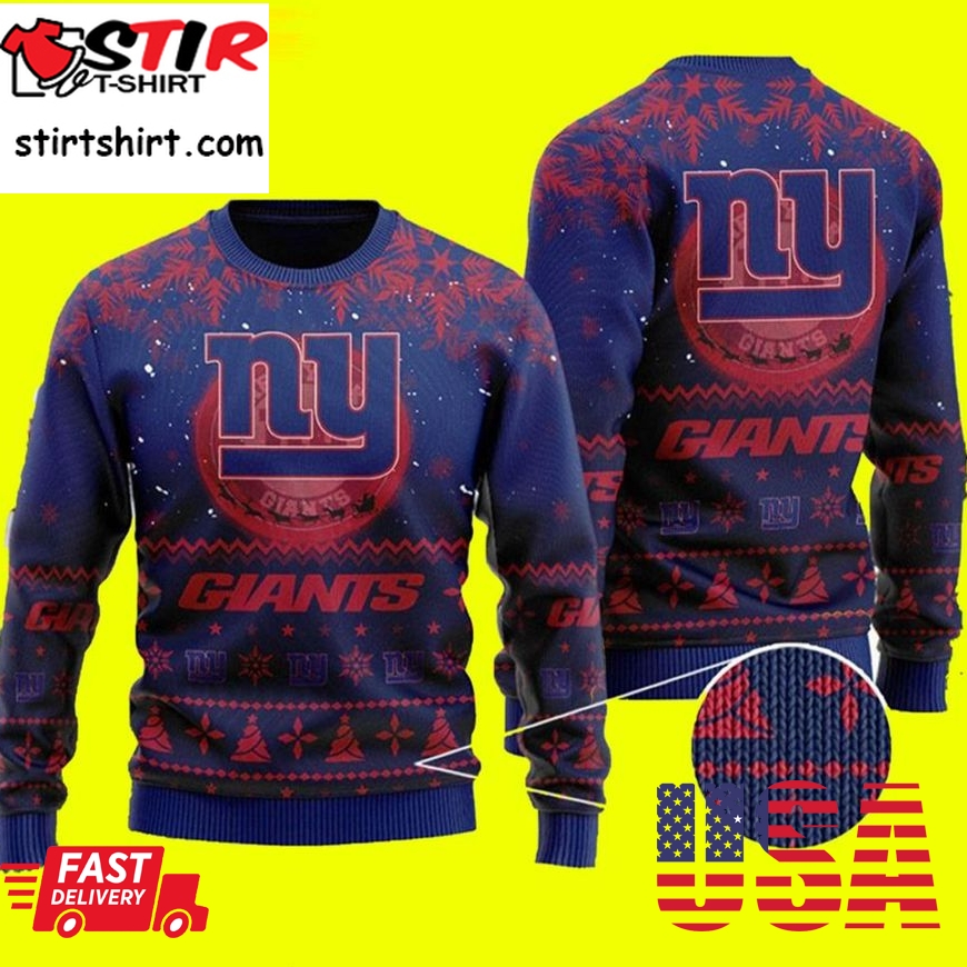 New York Giants Ugly Christmas Sweater Santa Claus In The Moon