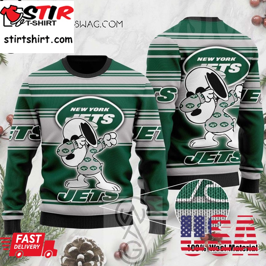 New York Jets With Snoopy Dabbing Knitting Pattern Ugly Christmas Sweater