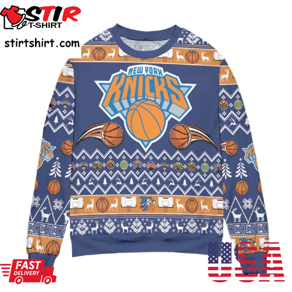 New York Knicks Basketball Team Reindeer Ugly Christmas Sweater