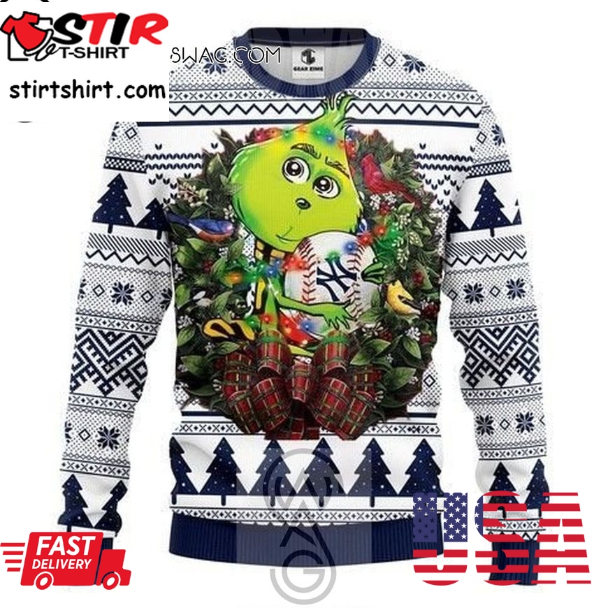 New York Yankees Grinch Hug Knitting Pattern Ugly Christmas Sweater