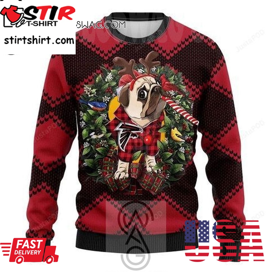 Nfl Atlanta Falcons Pug Dog Knitting Pattern Ugly Christmas Sweater