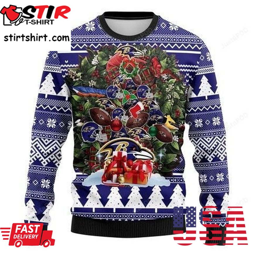 Nfl Baltimore Ravens Tree Ugly Christmas Sweater All Over Print