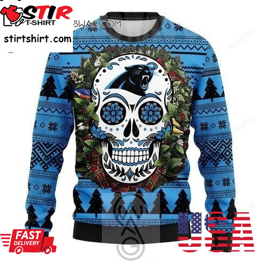 Nfl Carolina Panthers Sugar Skull Knitting Pattern Ugly Christmas Sweater