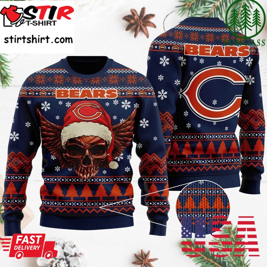 Nfl Chicago Bears Golden Skull Christmas Ugly Sweater
