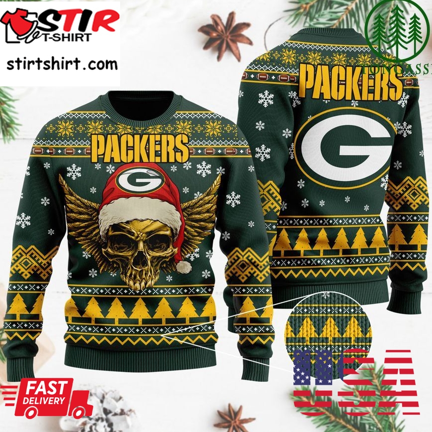 Nfl Green Bay Packers Golden Skull Christmas Ugly Sweater