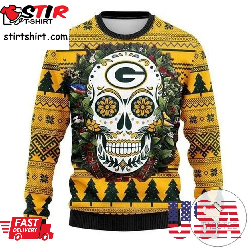 Nfl Green Bay Packers Skull Flower Ugly Sweater