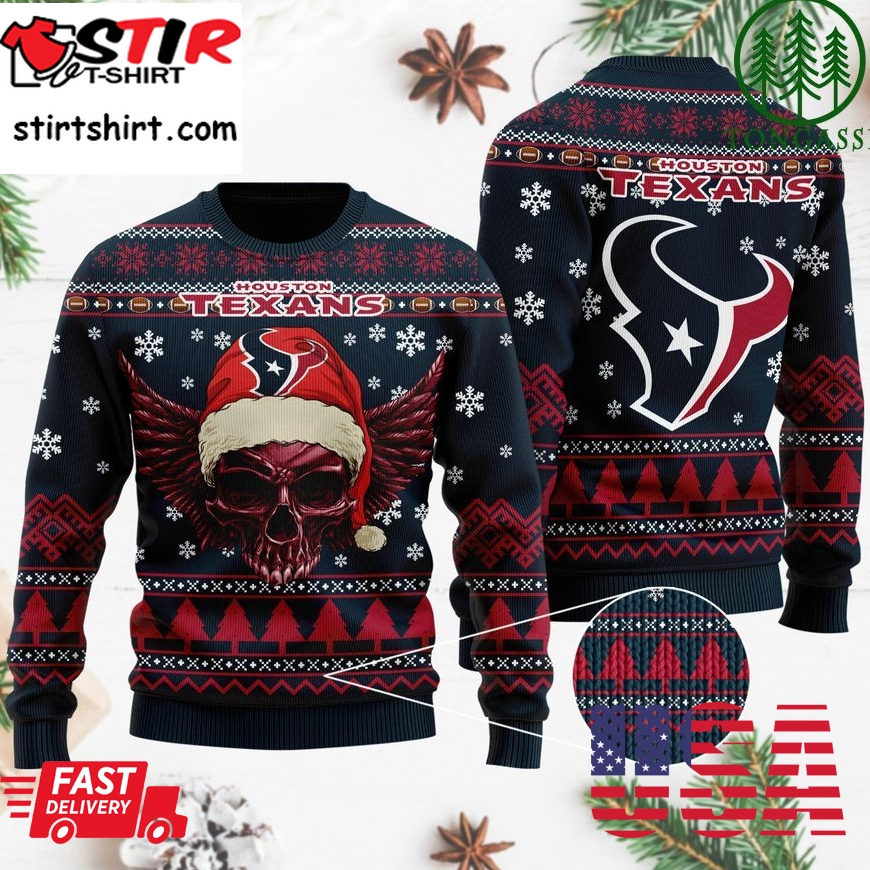 Nfl Houston Texans Golden Skull Christmas Ugly Sweater