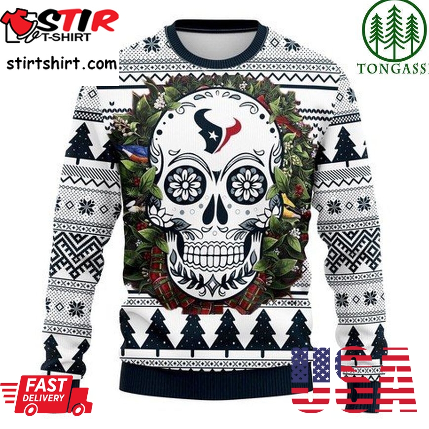 Nfl Houston Texans Skull Flower Christmas Ugly Sweater