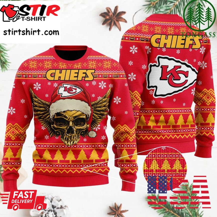 Nfl Kansas City Chiefs Golden Skull Christmas Ugly Sweater