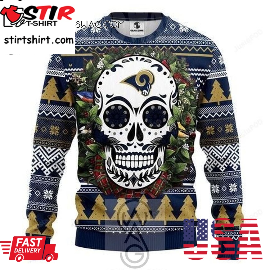 Nfl Los Angeles Rams Sugar Skull Knitting Pattern Ugly Christmas Sweater