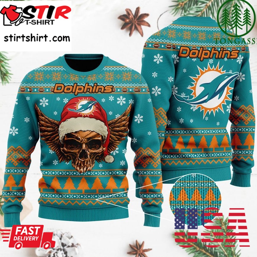 Nfl Miami Dolphins Golden Skull Christmas Ugly Sweater