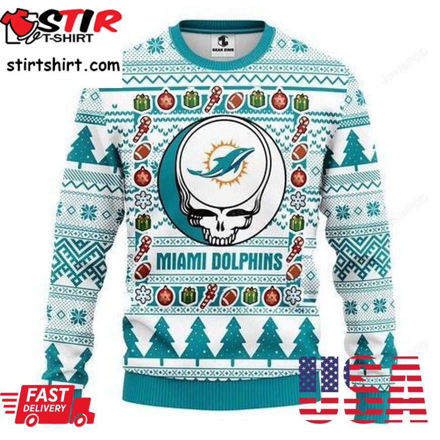 Nfl Miami Dolphins Grateful Dead Ugly Christmas Sweater All Over