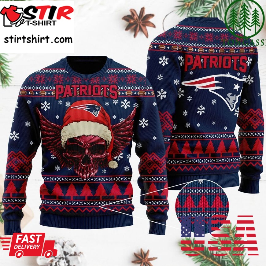 Nfl New England Patriots Golden Skull Christmas Ugly Sweater