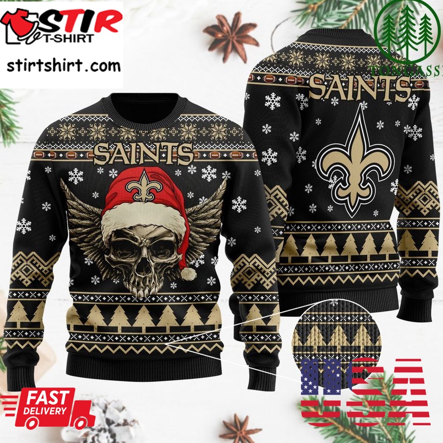 Nfl New Orleans Saints Golden Skull Christmas Ugly Sweater