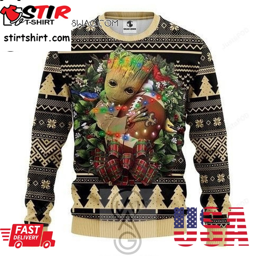 Nfl New Orleans Saints Groot Hug Knitting Pattern Ugly Christmas Sweater