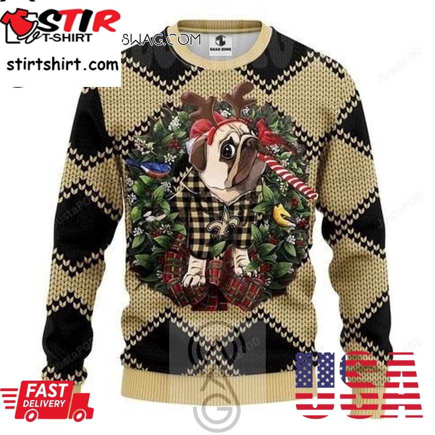Nfl New Orleans Saints Pug Dog Knitting Pattern Ugly Christmas Sweater