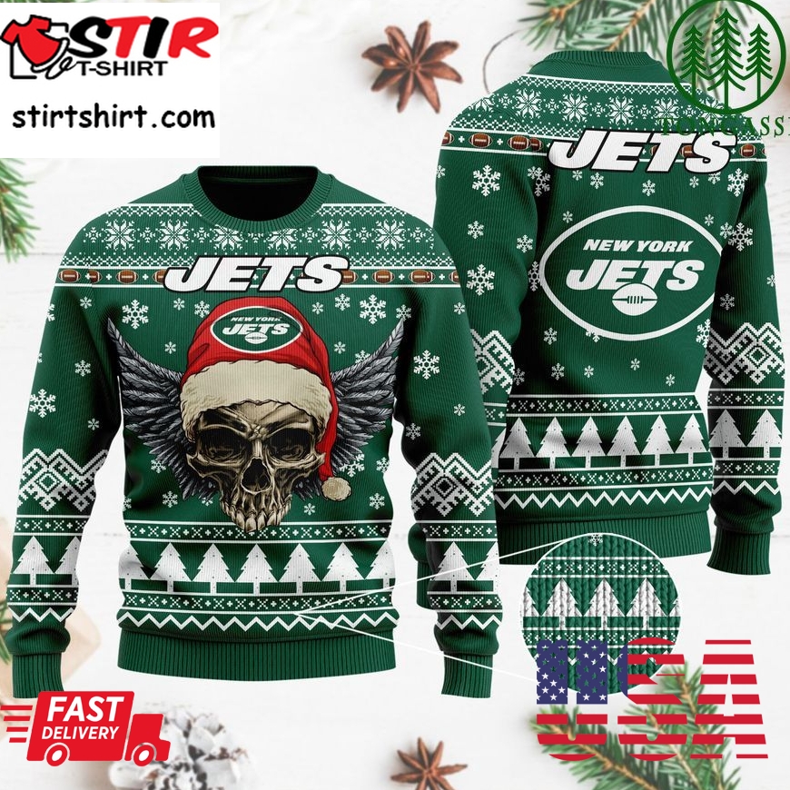 Nfl New York Jets Golden Skull Christmas Ugly Sweater