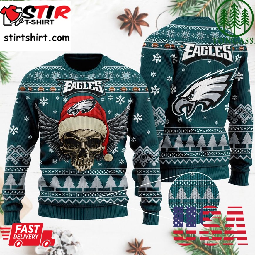 Nfl Philadelphia Eagles Golden Skull Christmas Ugly Sweater