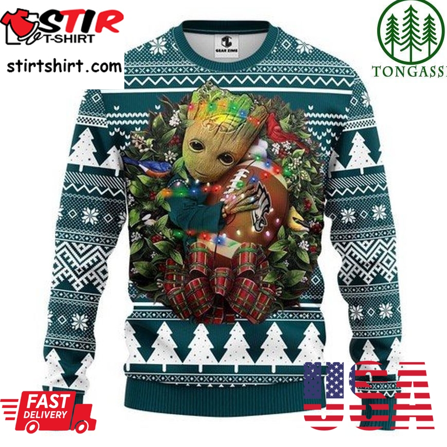 Nfl Philadelphia Eagles Groot Hug Christmas Ugly Sweater