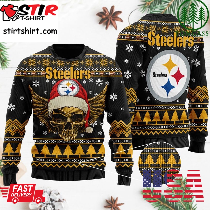 Nfl Pittsburgh Steelers Golden Skull Christmas Ugly Sweater